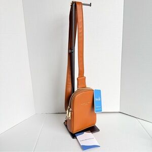 Inicat Leather Crossbody Phone Bag Mini Travel Purse Caramel Brown NWT
